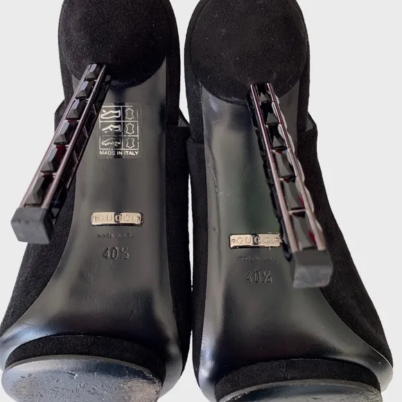 GUCCI BLACK SUEDE SLINGBACK OPEN TOE PUMPS