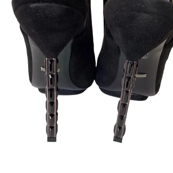 GUCCI BLACK SUEDE SLINGBACK OPEN TOE PUMPS