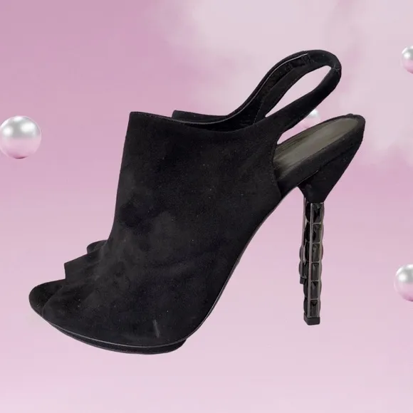 GUCCI BLACK SUEDE SLINGBACK OPEN TOE PUMPS