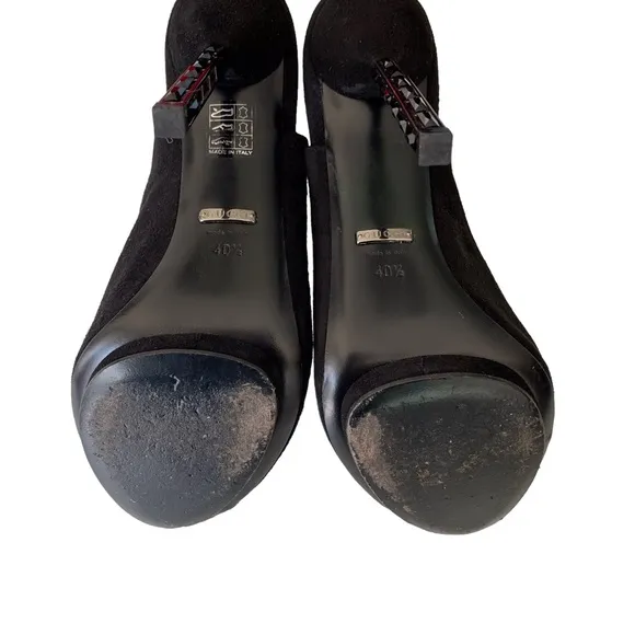 GUCCI BLACK SUEDE SLINGBACK OPEN TOE PUMPS