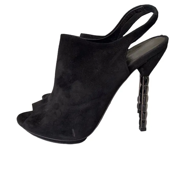 GUCCI BLACK SUEDE SLINGBACK OPEN TOE PUMPS
