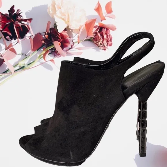 GUCCI BLACK SUEDE SLINGBACK OPEN TOE PUMPS