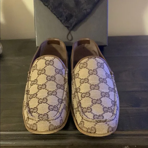 Gucci Brown Canvas Monogram Flats