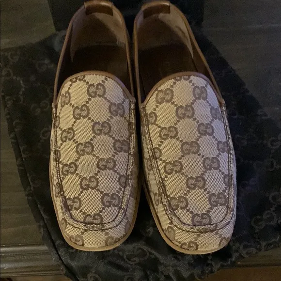 Gucci Brown Canvas Monogram Flats