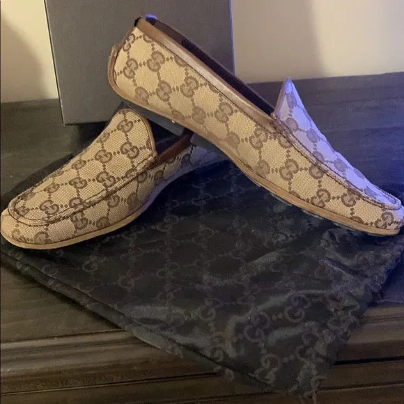Gucci Brown Canvas Monogram Flats