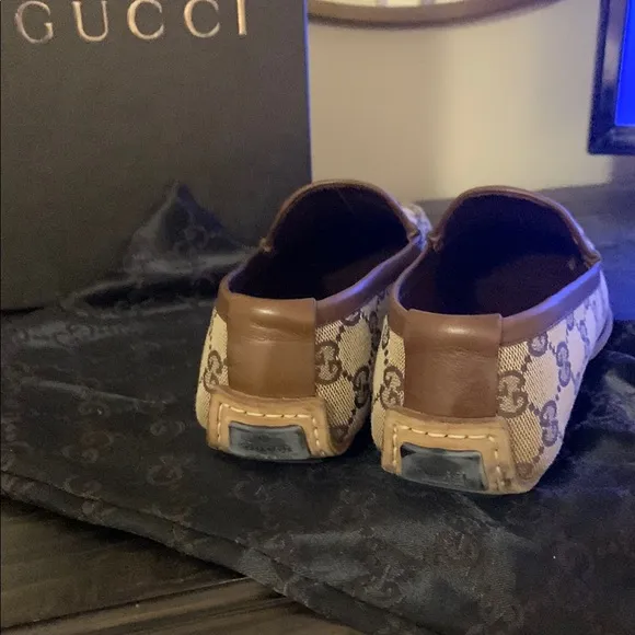 Gucci Brown Canvas Monogram Flats