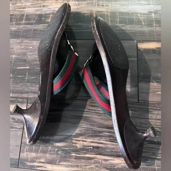 Gucci GG Logo Sandals Kitten Heels THONGS Flip Flop Slides Brown Green Red 9.5