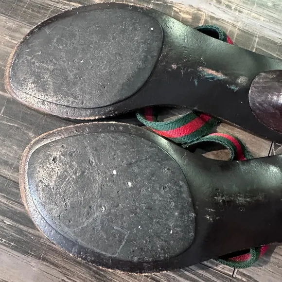 Gucci GG Logo Sandals Kitten Heels THONGS Flip Flop Slides Brown Green Red 9.5
