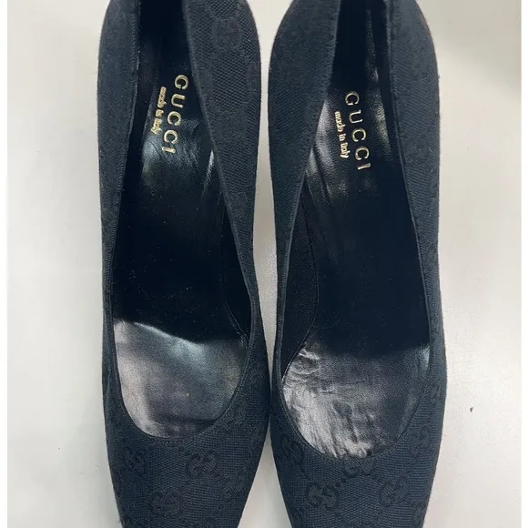 Gucci GG Monogram Canvas Black Platform Heels Classic Design EU 39C Wide