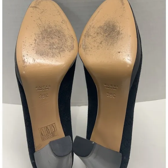 Gucci GG Monogram Canvas Black Platform Heels Classic Design EU 39C Wide
