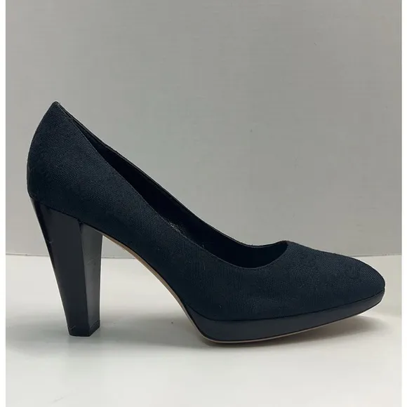 Gucci GG Monogram Canvas Black Platform Heels Classic Design EU 39C Wide