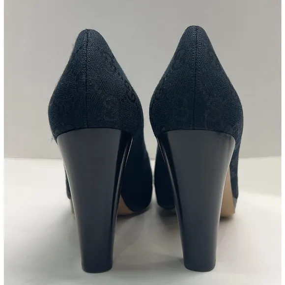 Gucci GG Monogram Canvas Black Platform Heels Classic Design EU 39C Wide