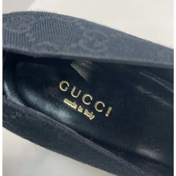 Gucci GG Monogram Canvas Black Platform Heels Classic Design EU 39C Wide