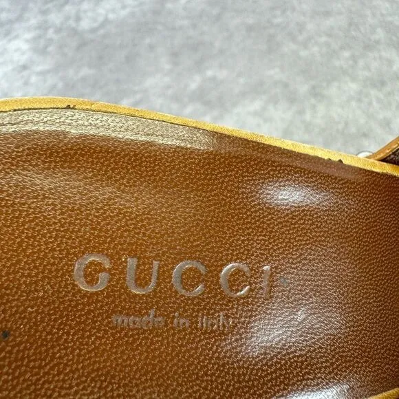 Gucci Horsebit Leather Peep Toe Stud Clogs Tan 38