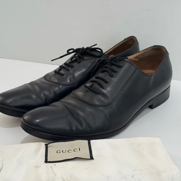 Gucci Men's Adel Double G Black Leather Oxfords -9
