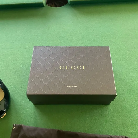 Gucci Open Toe Slingback Pump High Heels Patent Leather Black Size 8.5 B 38.5