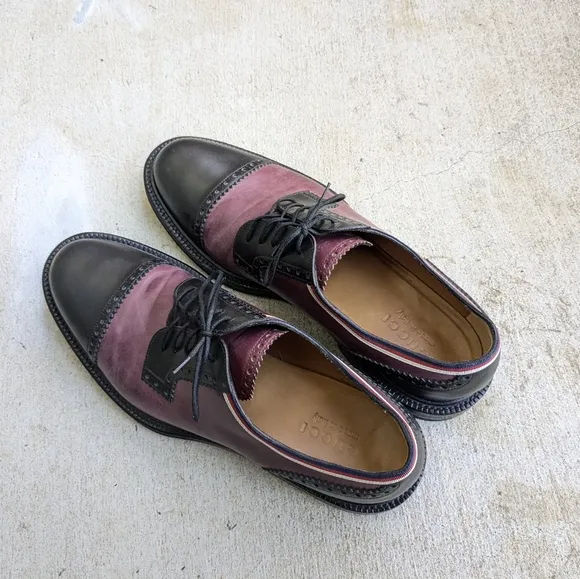 Gucci Oxfords Derbys 11.5 Burgundy Black Leather Captoe Brogues Lace Up