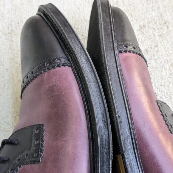 Gucci Oxfords Derbys 11.5 Burgundy Black Leather Captoe Brogues Lace Up