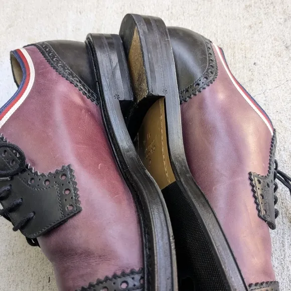 Gucci Oxfords Derbys 11.5 Burgundy Black Leather Captoe Brogues Lace Up
