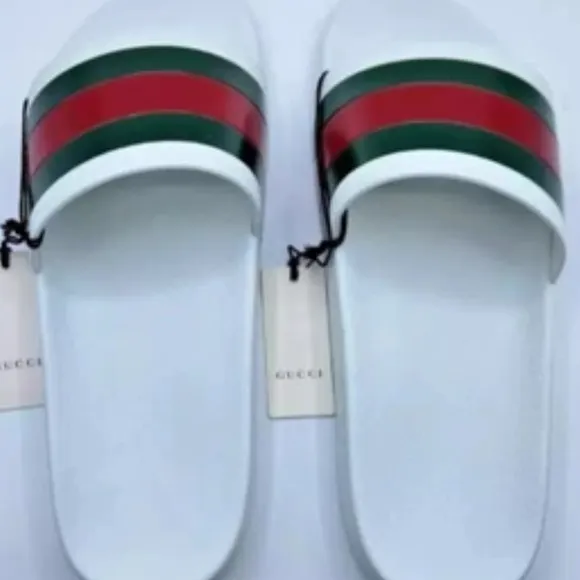 GUCCI Pursuit Stripes White Pool Slides Mens - White Gucci Web  Gucci Size US 11