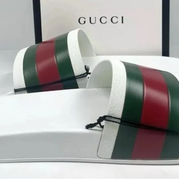 GUCCI Pursuit Stripes White Pool Slides Mens - White Gucci Web  Gucci Size US 11