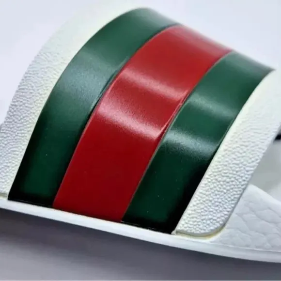 GUCCI Pursuit Stripes White Pool Slides Mens - White Gucci Web  Gucci Size US 11