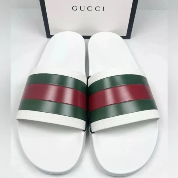 GUCCI Pursuit Stripes White Pool Slides Mens - White Gucci Web  Gucci Size US 11