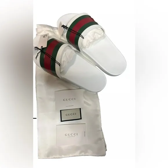 GUCCI Pursuit Stripes White Pool Slides Mens - White Gucci Web  Gucci Size US 11