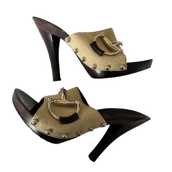 GUCCI SLIDES HEELS MULES HORSE-BIT SHOES NEW ITALY 🇮🇹 6