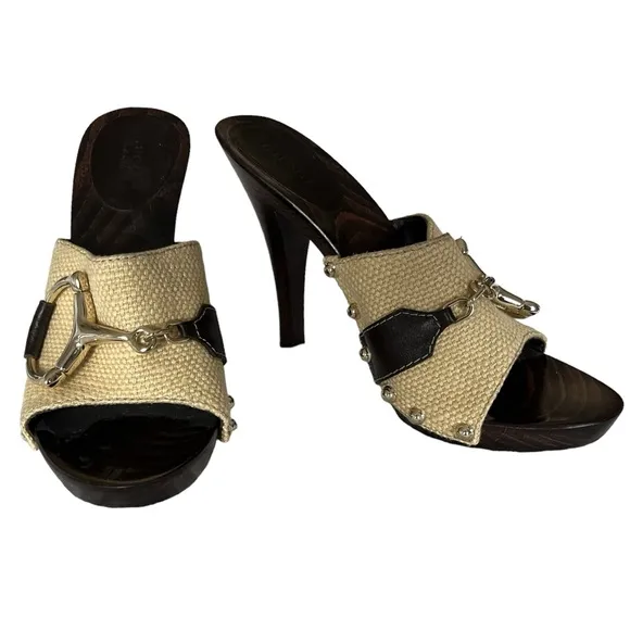 GUCCI SLIDES HEELS MULES HORSE-BIT SHOES NEW ITALY 🇮🇹 6