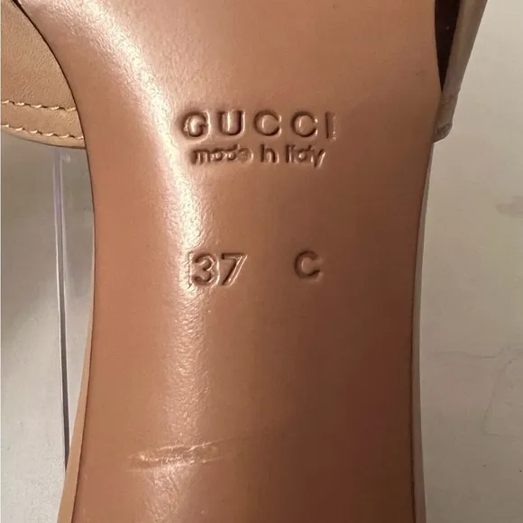 Gucci Tan Kitten Heel Slides, Size 37/US 6-1/2 GUC, Certificate of Authenticity
