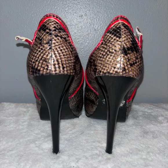 Guess Red and Brown Peep Toe Heels