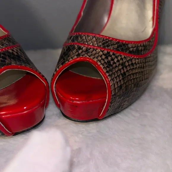Guess Red and Brown Peep Toe Heels