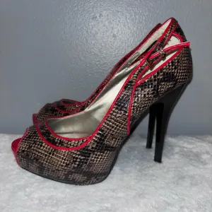 Guess Red and Brown Peep Toe Heels