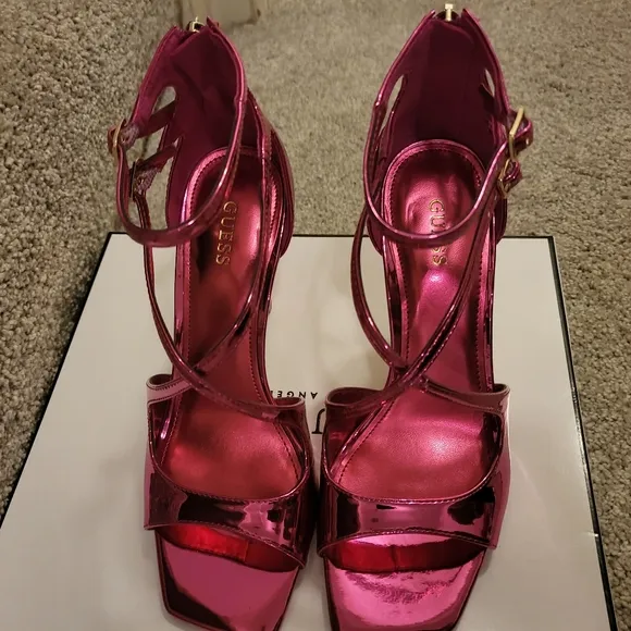 Guess Sella Medium Pink Cross Strap Heels - Size 7M NWT