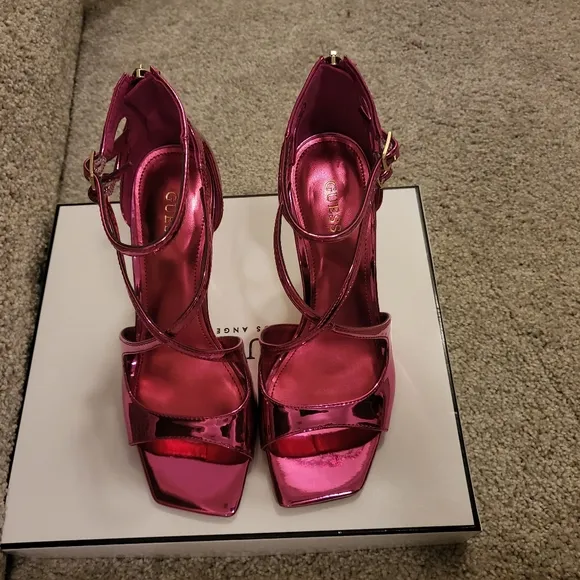 Guess Sella Medium Pink Cross Strap Heels - Size 7M NWT