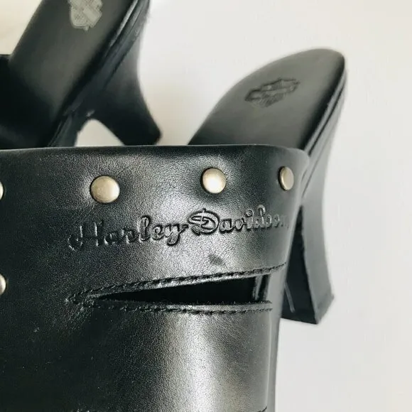 Harley Davidson Black Platform Heel Studded Sandal 9.5