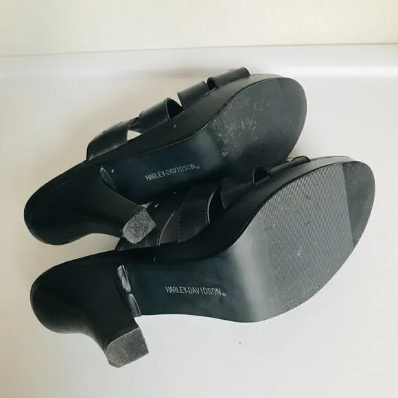 Harley Davidson Black Platform Heel Studded Sandal 9.5