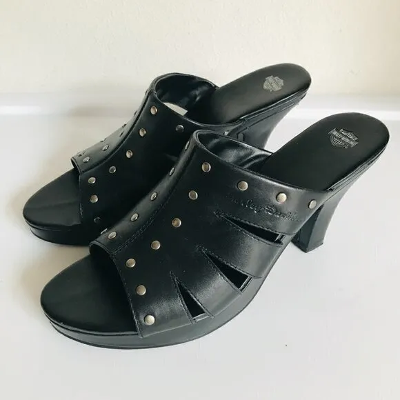 Harley Davidson Black Platform Heel Studded Sandal 9.5