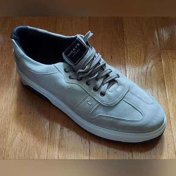 HARRYS OF LONDON MEN'S GRAY SUEDE LEATHER UPPER OXFORDS SIZE 44 MADE IN PORTUGAL