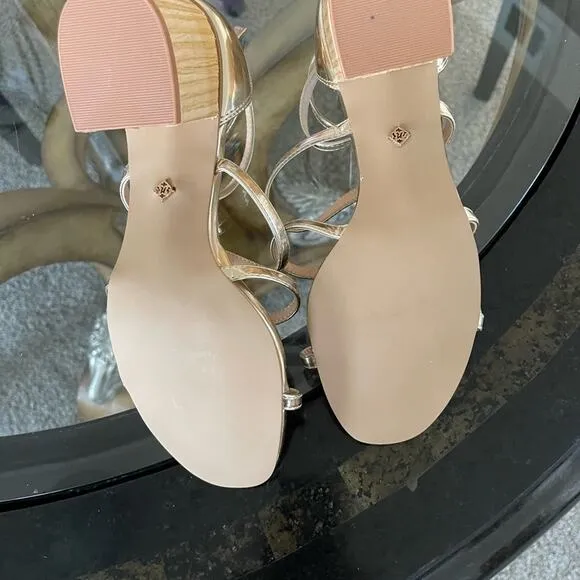 Heels sandles- gold new Nanette Lepore size 7 1/2 zipper back- block heels 2 2/4