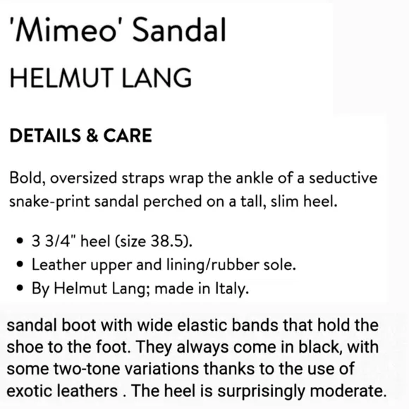 Helmut Lang Mimeo Reptile Sandal Ankle Wrap Heels