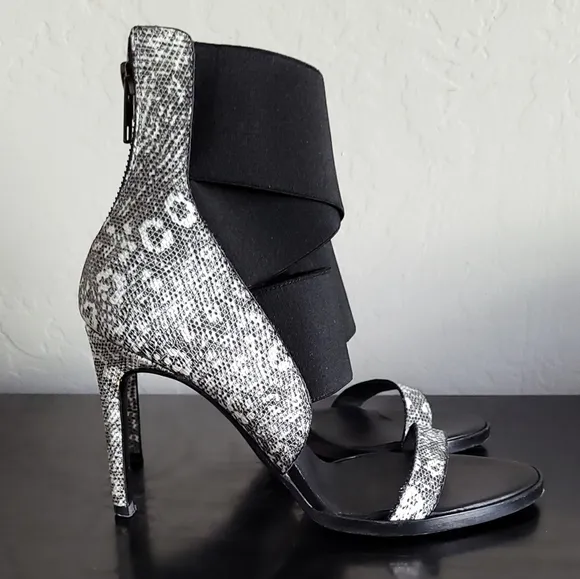 Helmut Lang Mimeo Reptile Sandal Ankle Wrap Heels