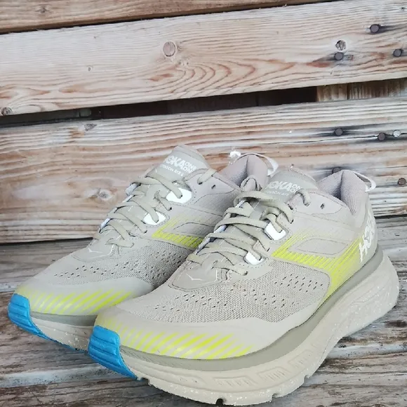 Hoka Stinson AtR 6 Tan and Yellow Athletic Shoes with Maximalist Cushioning