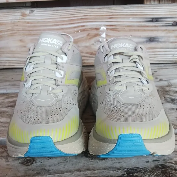 Hoka Stinson AtR 6 Tan and Yellow Athletic Shoes with Maximalist Cushioning