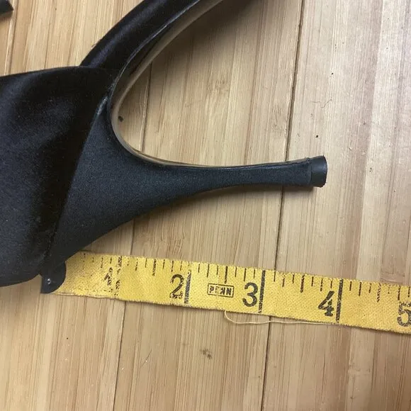 Hollywould Black Satin Peep Toe Heels w/ Bow 38
