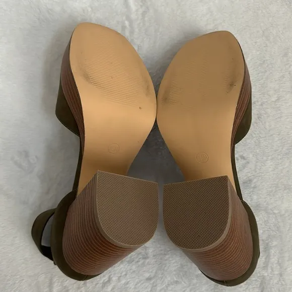 House of Harlow 1960 Leather D'Orsay Pumps Women’s Muted Green Block Heel Sandal