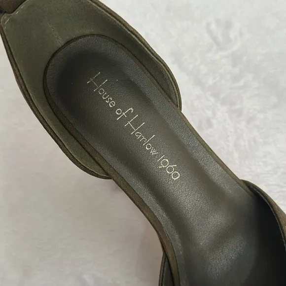 House of Harlow 1960 Leather D'Orsay Pumps Women’s Muted Green Block Heel Sandal