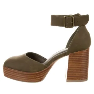 House of Harlow 1960 Leather D'Orsay Pumps Women’s Muted Green Block Heel Sandal