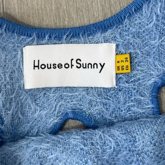 House of Sunny Blue Moon Midi Dress Size 2 Blogger Favorite Fuzzy Cut out Back